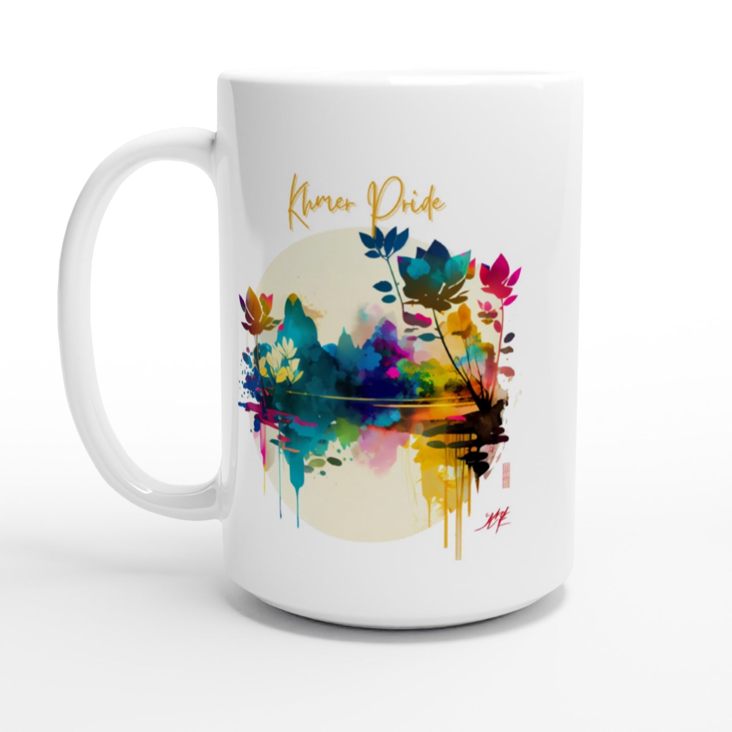 Mug en céramique blanche de 443 ml (15 oz) - Khmer style