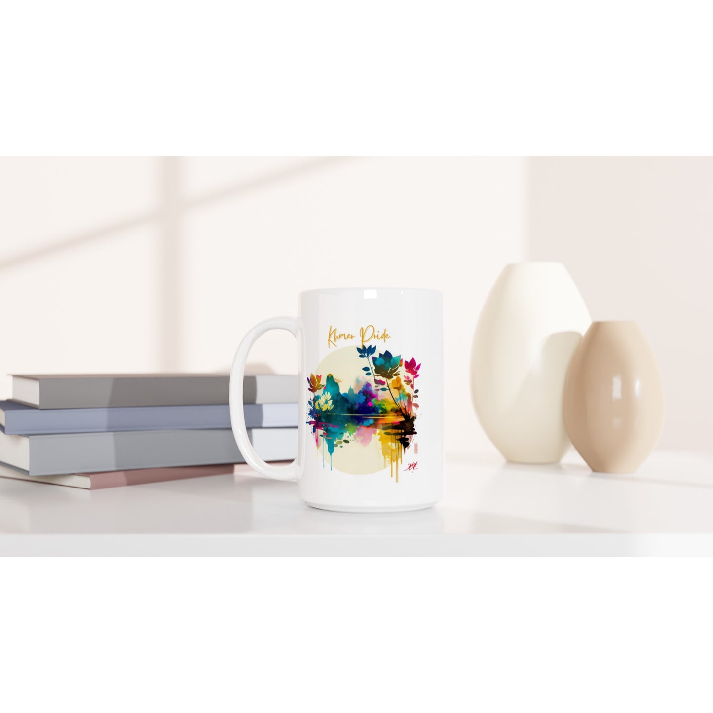 Mug en céramique blanche de 443 ml (15 oz) - Khmer style