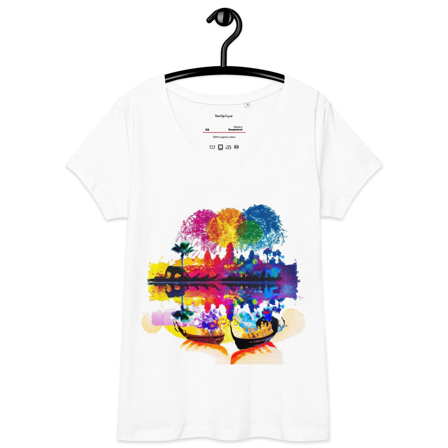 T-shirt col V ajusté femme - Khmer style