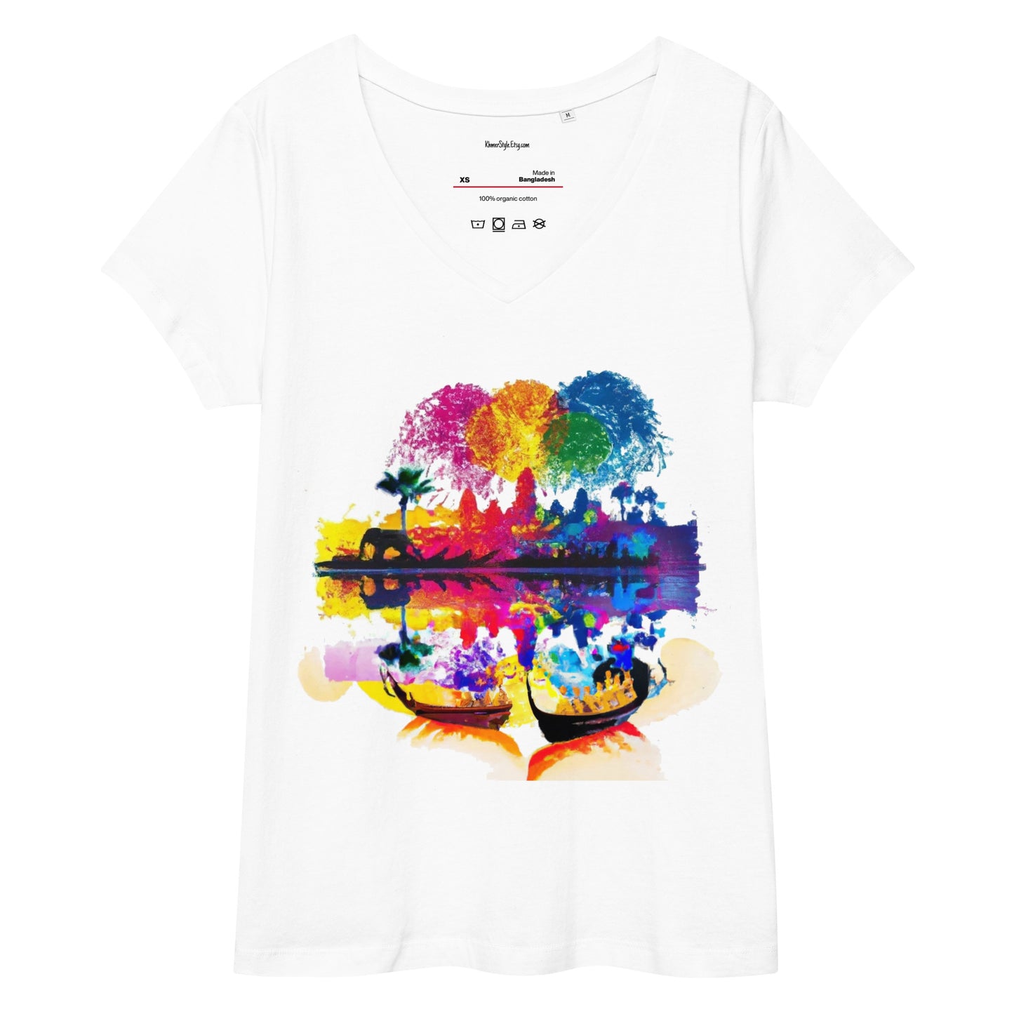 T-shirt col V ajusté femme - Khmer style
