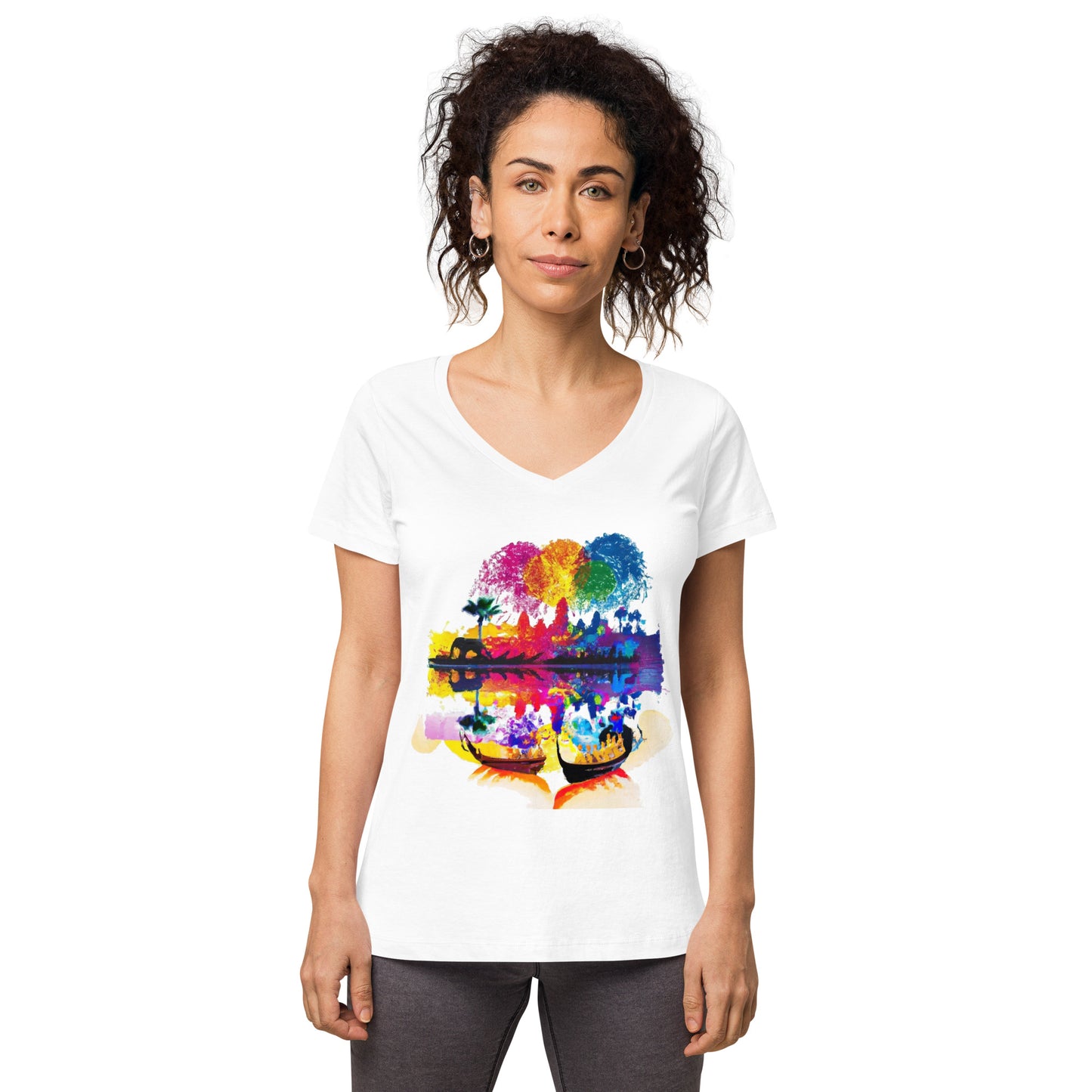 T-shirt col V ajusté femme - Khmer style