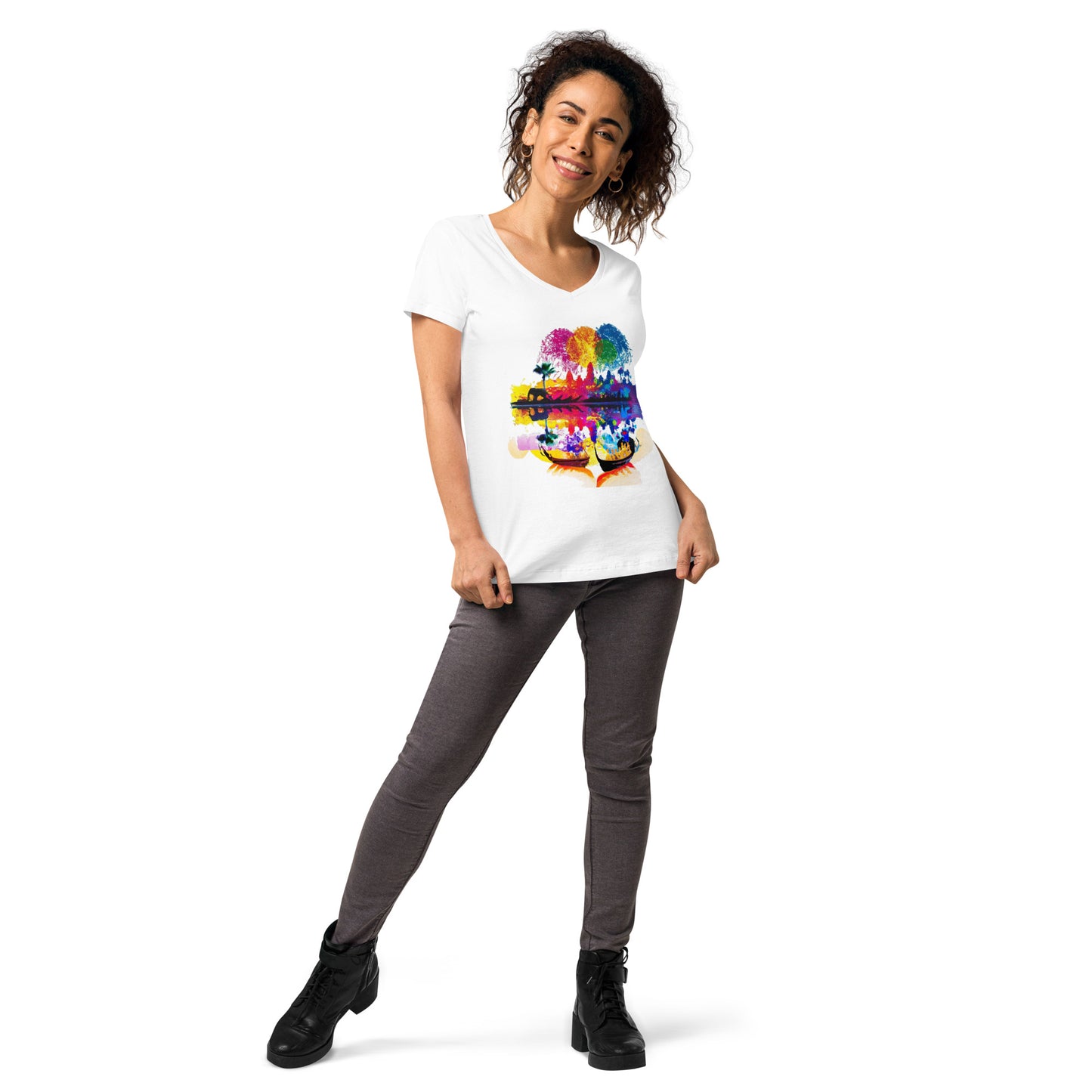 T-shirt col V ajusté femme - Khmer style