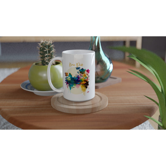Mug en céramique blanche de 443 ml (15 oz) - Khmer style