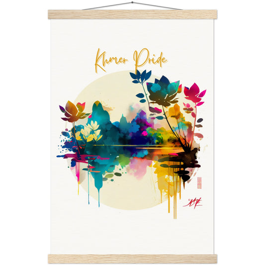Poster de qualité supérieur en papier mat avec baguettes de suspension - theme floral - Khmer style