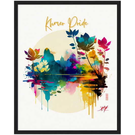 Poster de qualité supérieure en papier mat encadré en bois - theme floral - Khmer style