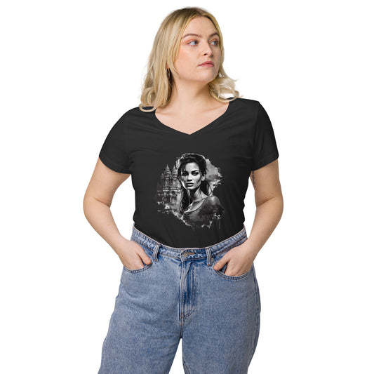 T-shirt col V ajusté femme - Khmer style