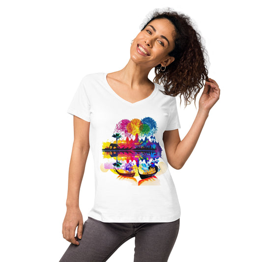 T-shirt col V ajusté femme - Khmer style