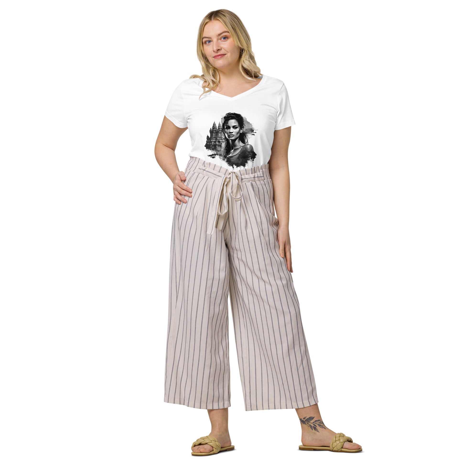 T-shirt col V ajusté femme - Khmer style